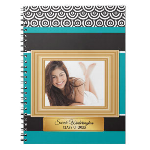 Teal Black and Gold Photo Graduation Year Notebook