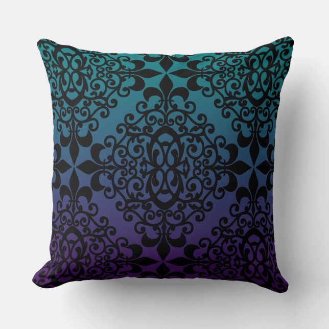 Teal Black And Purple Pattern Throw Pillow (Front)