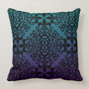 Teal Black And Purple Pattern Throw Pillow