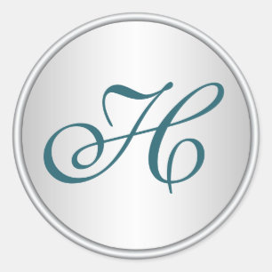 Teal, Black and Silver Monogram Wedding Sticker
