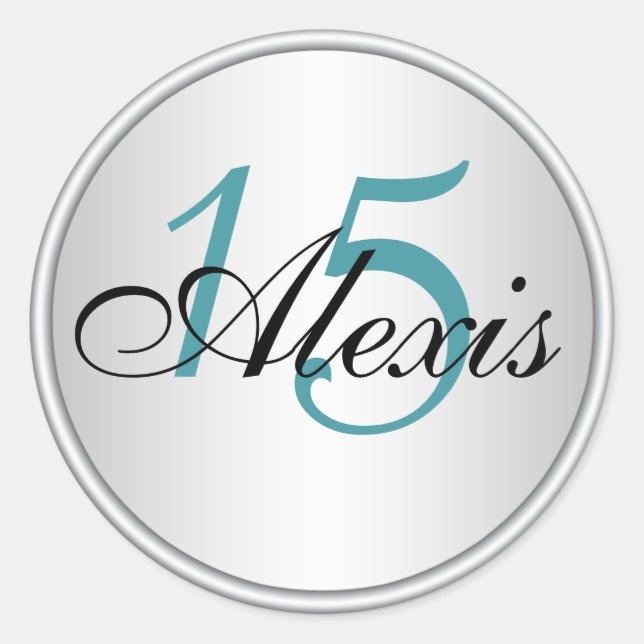 Teal, Black and Silver Quinceanera Envelope Seal (Front)