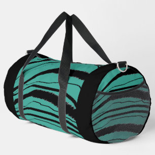 Teal + Black Animal Stripe Athletic Gym Travel Duffle Bag