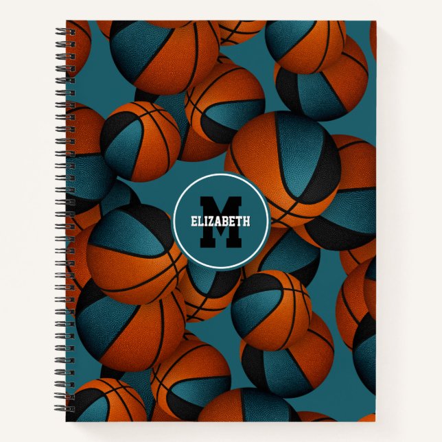 teal black basketball club team colours notebook (Front)