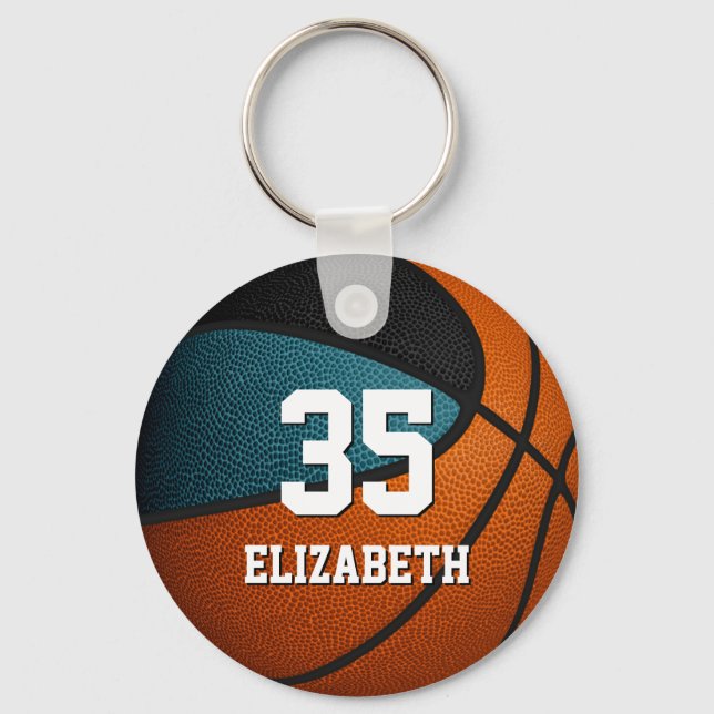 teal black basketball sports team colours  keychain (Front)