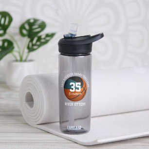 Teal black basketball team colours personalized water bottle