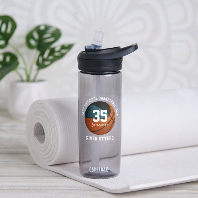 Teal black basketball team colours personalized water bottle (Yoga)