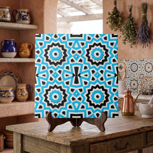Teal Black Boho Geometric Aztec Mosaic Accent Tile (Creator Uploaded)
