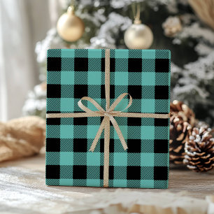 Teal Black Buffalo Plaid  Gingham Lumberjack Wrapping Paper
