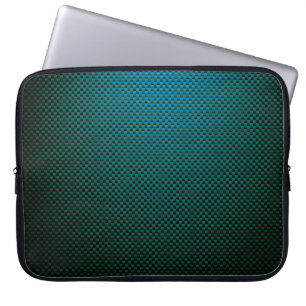 Teal black carbon fibre patterned laptop sleeve