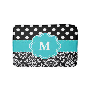 Teal Black Chevron Monogram Bathmat