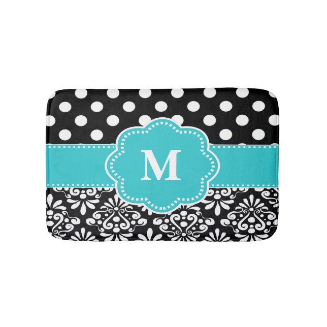 Teal Black Chevron Monogram Bathmat (Front)