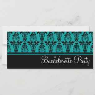 Teal & Black Damask Bachelorette Party Invitation
