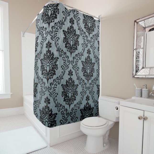 Teal black damask pattern, art nouveau pattern, vi (In Situ)