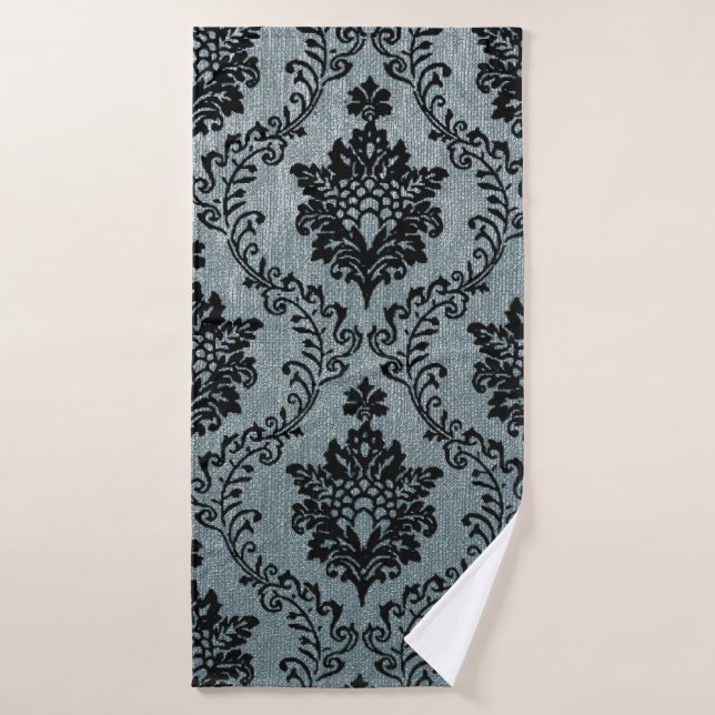 Teal black damask pattern, art nouveau pattern, vi bath towel (Bath Towel)