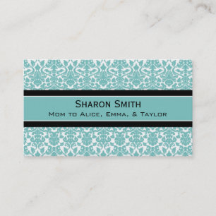 Teal Black Damask Retro Mom Calling Cards