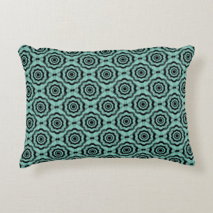 Teal Black Flower Seamless Pattern Accent Pillow