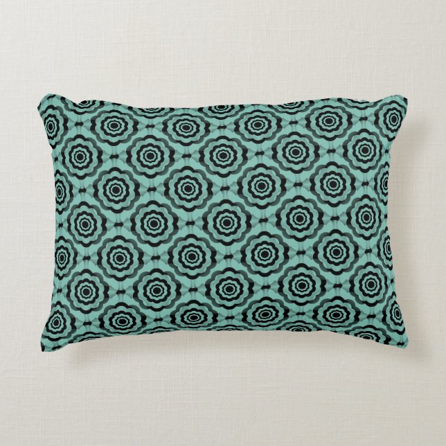 Teal Black Flower Seamless Pattern Accent Pillow (Front)