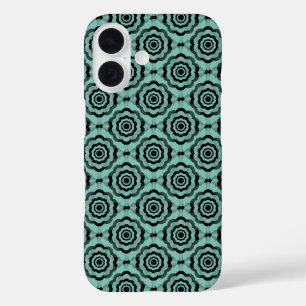 Teal Black Flower Seamless Pattern iPhone 16 Case