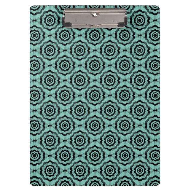Teal Black Flower Seamless Pattern Clipboard (Front)