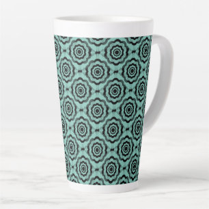 Teal Black Flower Seamless Pattern Latte Mug