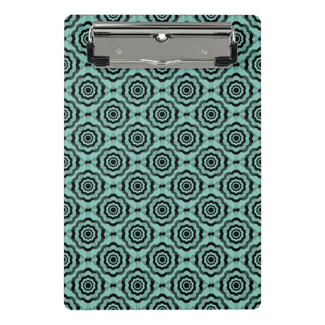 Teal Black Flower Seamless Pattern Mini Clipboard (Front)