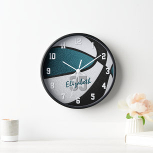 teal black girls boys basketball personalized clock
