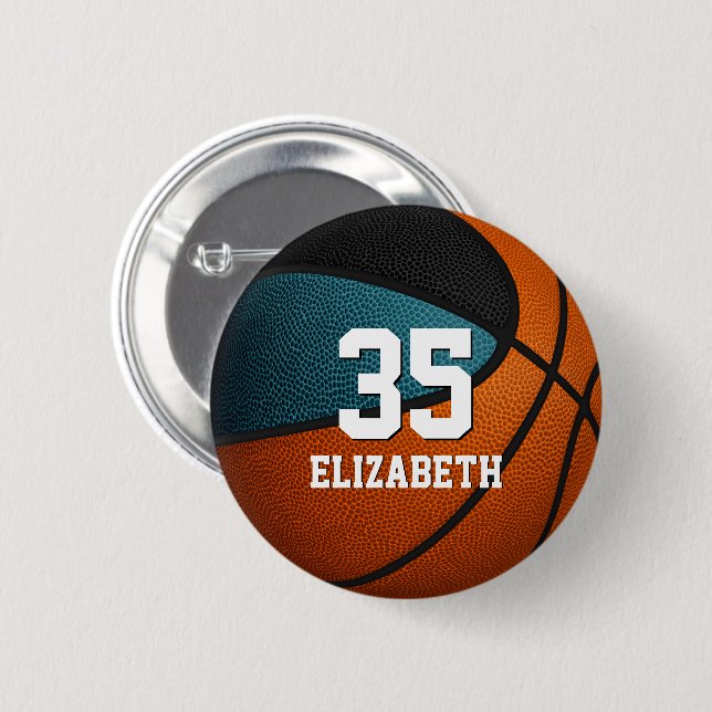 teal black girls boys basketball team colours 2 inch round button (Front & Back)