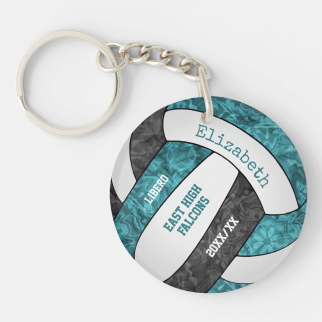 Teal black girls sports custom volleyball keychain (Front)