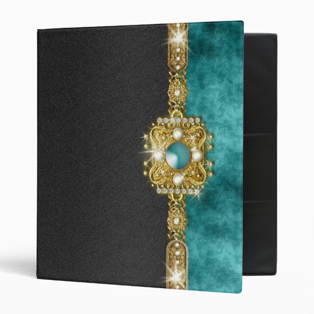 Teal black girly bling gemstones binder (Front/Inside)