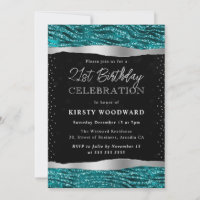 Teal & Black Glitter Tiger Stripes 21st Birthday