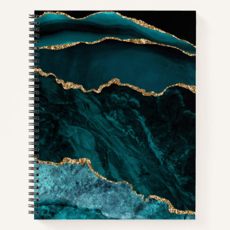 TEAL BLACK GOLD AGATE LOOK NOTEBOOK