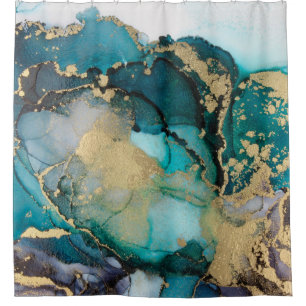 Teal Black Gold Alcohol Ink Fluid Artabstract,art,