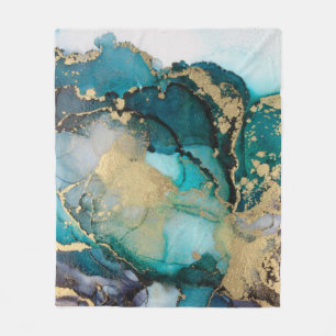 Teal Black Gold Alcohol Ink Fluid Artabstract,art, Fleece Blanket