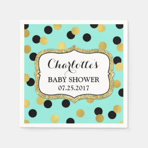 Teal Black Gold Confetti Baby Shower Napkin