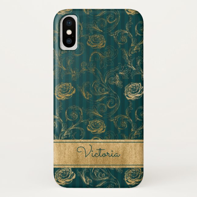 Teal, Black, Gold Rose Case-Mate iPhone X Case (Back)