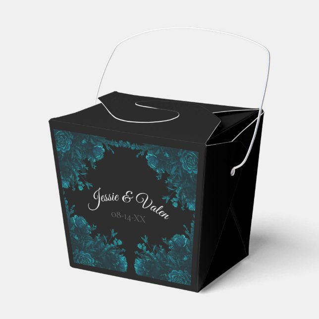 Teal Black Gothic Wedding Take Out Favor Box (Front Side)