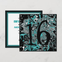 Teal & Black Grunge 16th Birthday