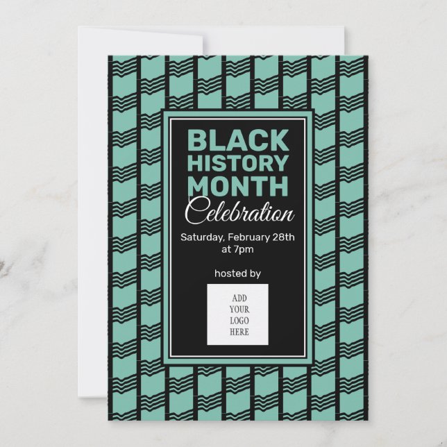 Teal Black History Month ADD PHOTO LOGO Invitation (Front)