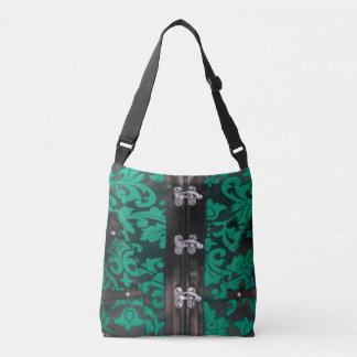 Teal Black Lace Steampunk Cross Body Tote Bag