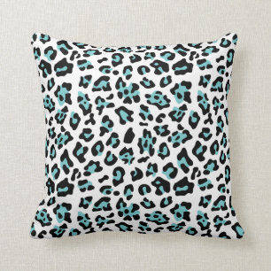 Teal Black Leopard Animal Print Pattern Throw Pillow