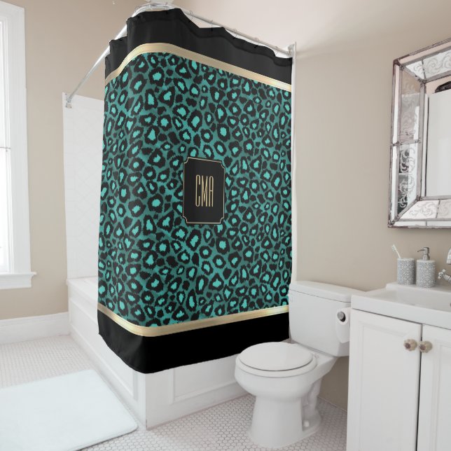Teal & Black Leopard Pattern - Monogram (In Situ)