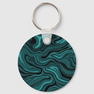 Teal Black Marble Swirl Abstract Liquid Wave Keychain