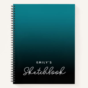 Teal Black Ombre Personalized Sketchbook Notebook