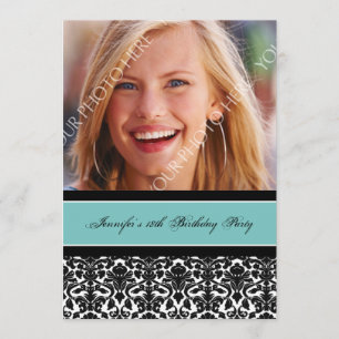 Teal Black Photo 18th Birthday Party Invitations
