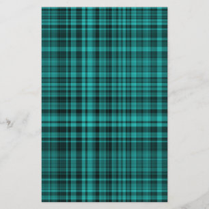 Teal Black Plaid Chequered Pattern Stationery