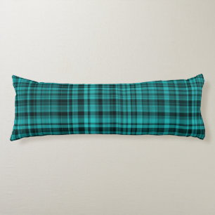 Teal Black Plaid Pattern Body Pillow