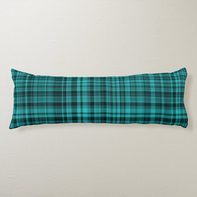 Teal Black Plaid Pattern Body Pillow (Front)