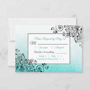 Teal Black Scratch Texture Wedding RSVP card