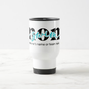 Teal Black Script Swim Mom Travel Mug