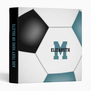 teal black soccer club colours girls boys name binder